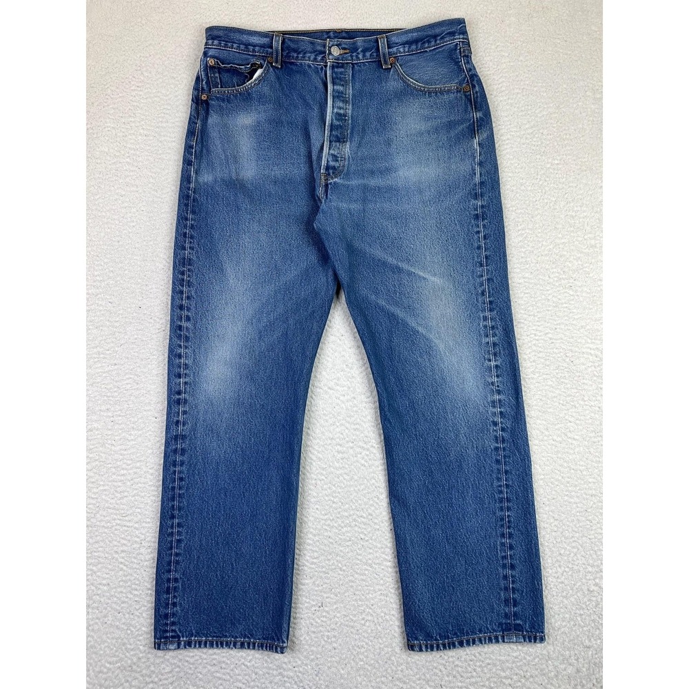 Levis 501 Jeans Mens 38x33 (Fits 35x30) Blue Straight Button Fly 100% Cotton Y2K